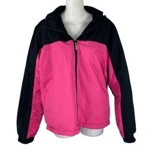 Magellan Outdoors pink black full zipper fleece lined hoodie jacket Large